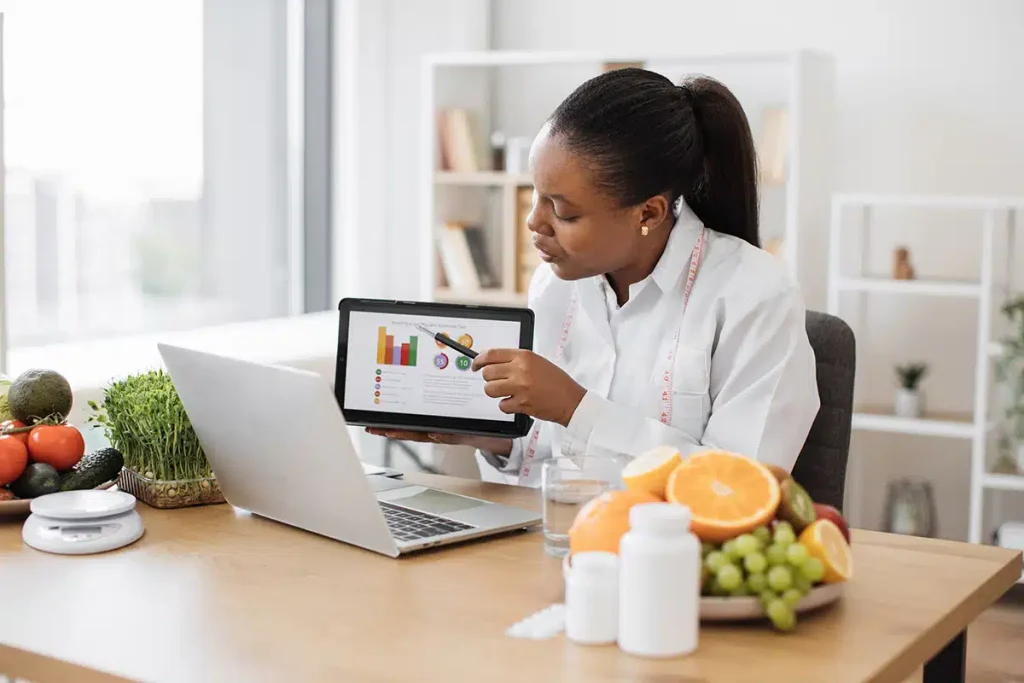 Woman on a video call explaining concepts, illustrating success and engagement in subscription business models